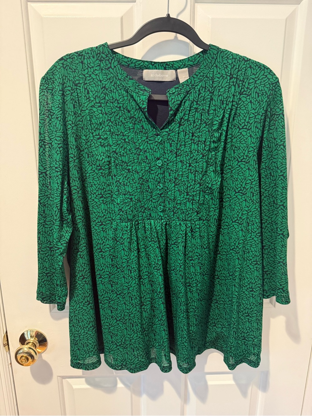 Liz Claiborne Emerald Green and Navy Floral Peplum Tunic 2X